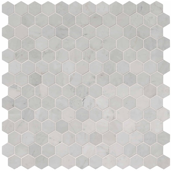 Carrara White Hexagon SAMPLE Polished Marble Mesh-Mounted Mosaic Floor And Wall Tile